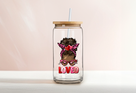 16 oz Libby glass- Afro Girl Loved