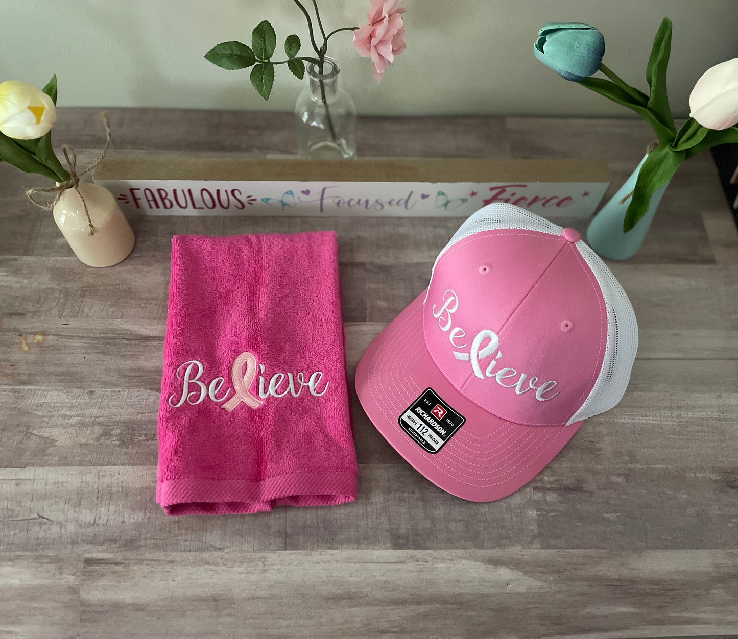 Embroidered Believe Hand towel